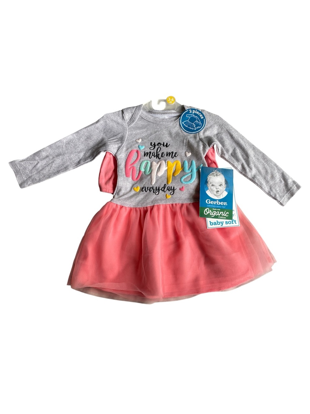 Gerber Gray & Coral Baby Girl Tulle Dress Set